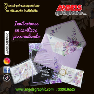 invitaciones en acrilico 15 años, angels graphic